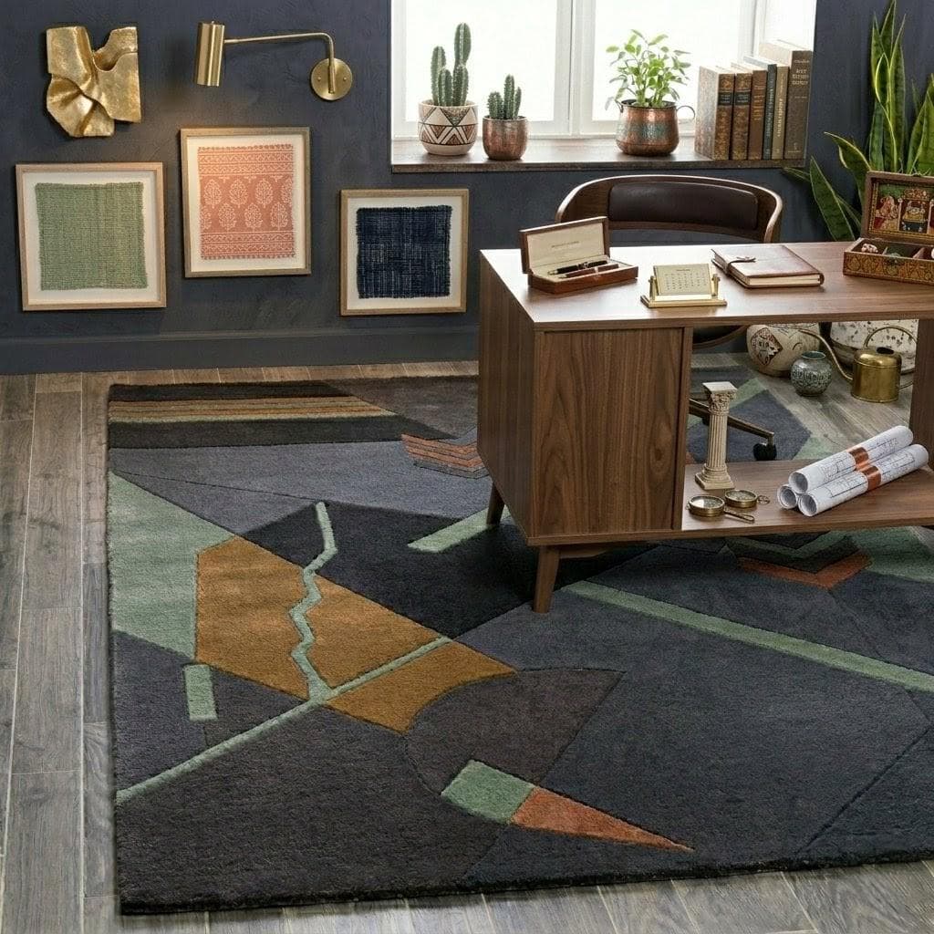 Geometric Wool Rug, Abstract Contemporary Hand Tufted Carpet, Luxury Living Room Floor Rug - image 5