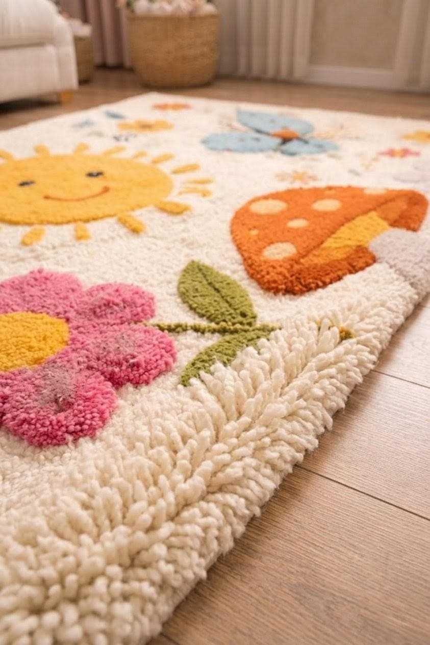 Floral Mushroom Rug, Soft Tufted Carpet for Nursery Playroom, Kids Room Decor - image 4
