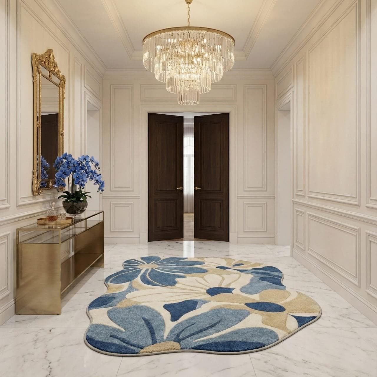 Blue Floral Area Rug, Handmade Abstract Tufted Carpet, Luxury Living Room Decor - image 4