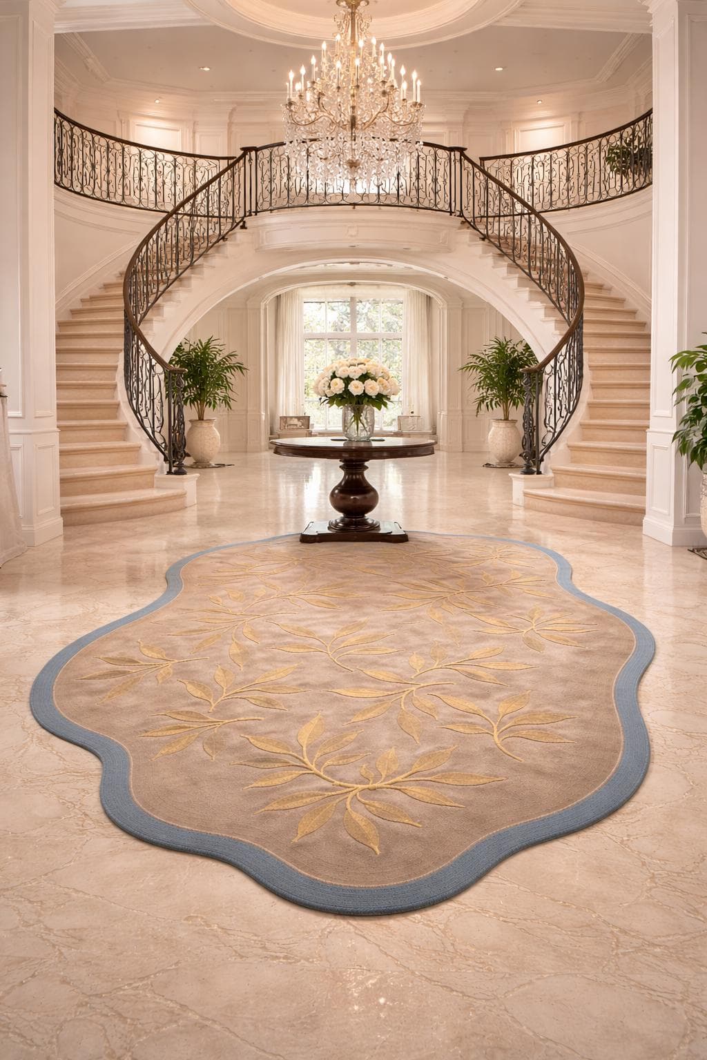 Beige Gold Floral Leaf Area Rug, Irregular Shape Plush Carpet - image 4