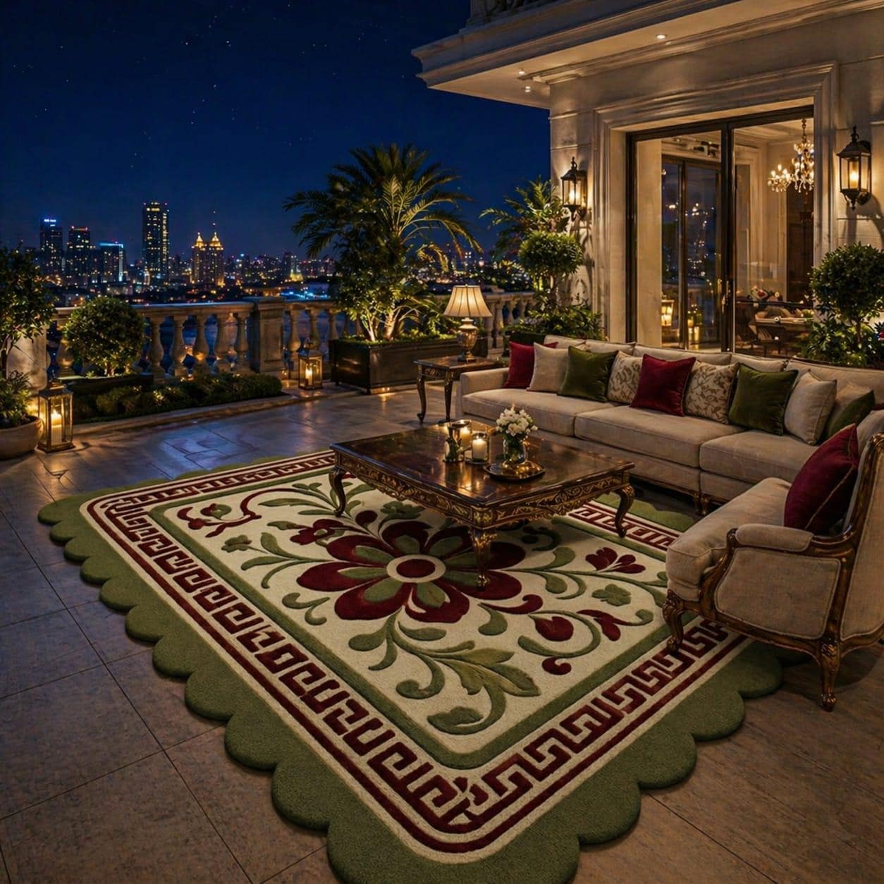Hand Tufted Floral Area Rug, Classic Vintage Living Room Carpet, Green Red Designer Decor - image 3