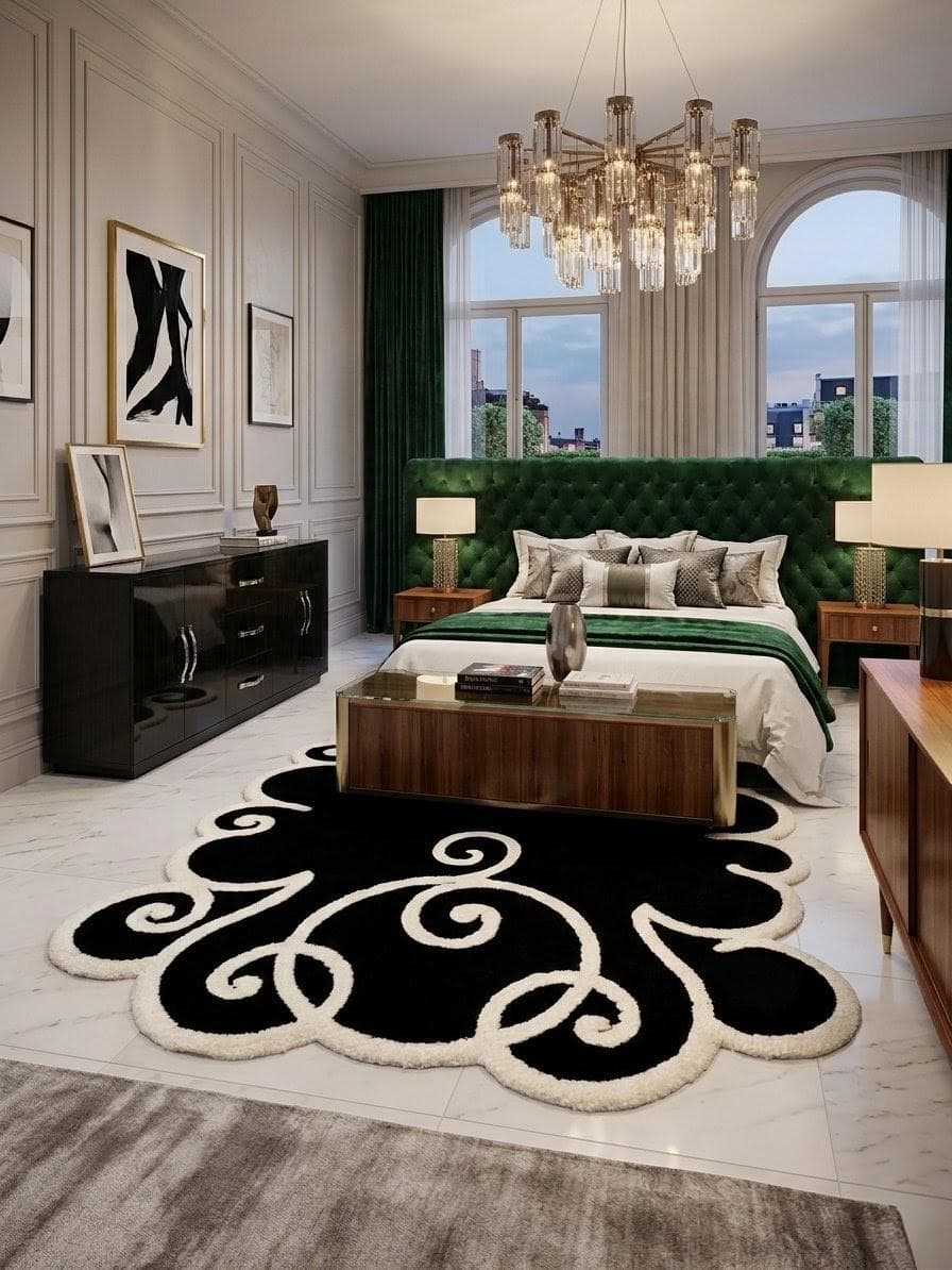 Luxury Black White Abstract Swirl Rug, Modern Tufted Balcony Carpet, Plush Living Room Decor - image 3