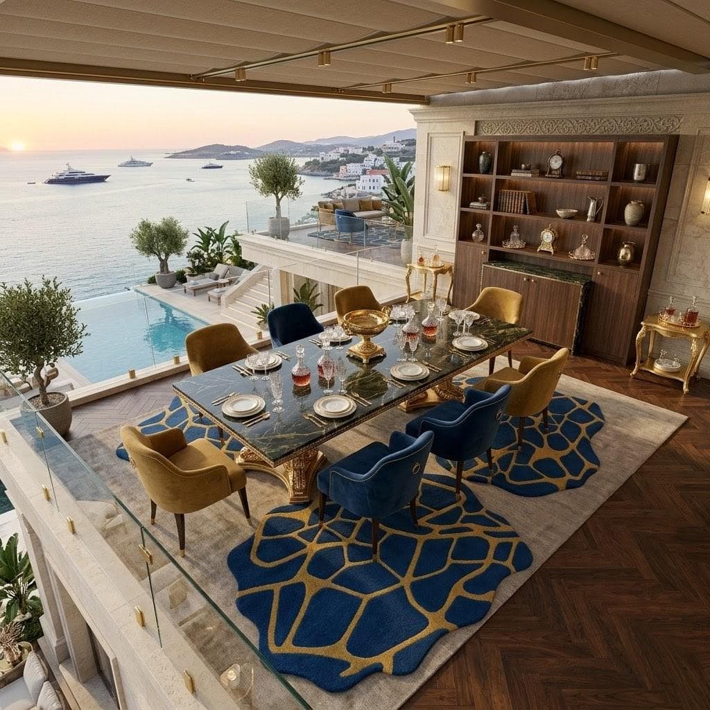 Blue Gold Abstract Irregular Rug, Modern Designer Area Carpet, Living Room Decor - image 5