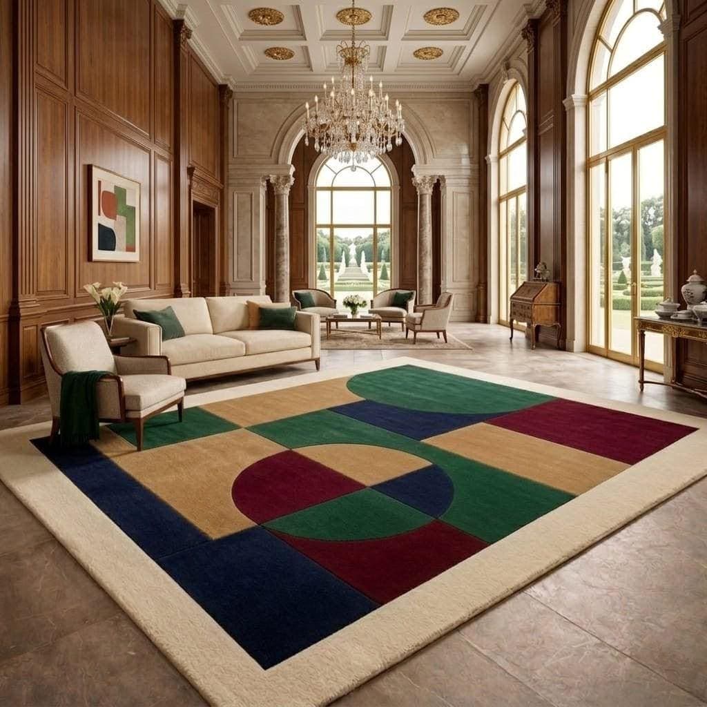 Luxury Geometric Area Rug, Modern Abstract Color Block Carpet, Designer Living Room Home - image 3