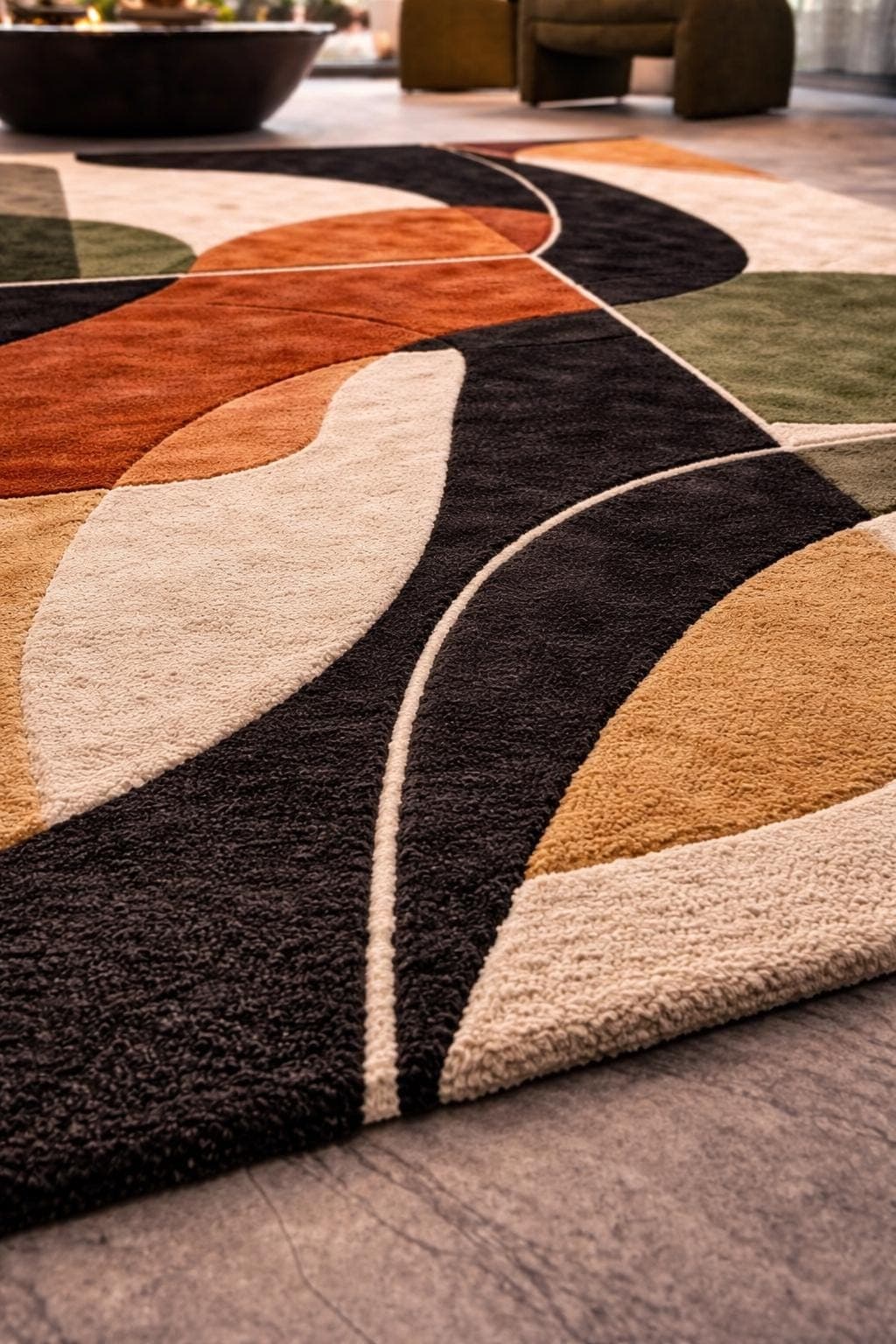 Modern Abstract Geometric Area Rug, Earthy Tones Living Room Carpet, Soft Floor Decor - image 4