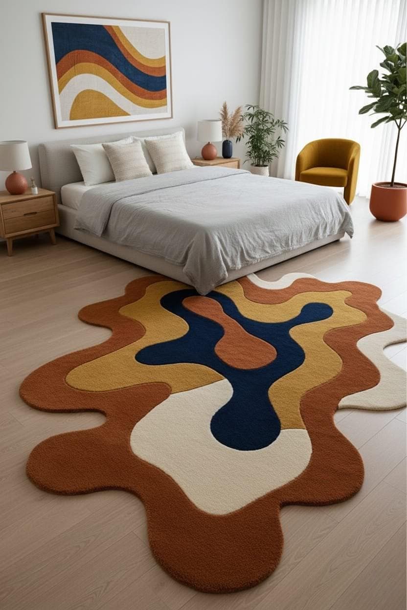 Abstract Irregular Shape Tufted Area Rug, Artistic Living Room Carpet - image 4