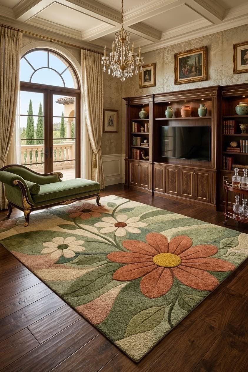 Handmade Tufted Floral Area Rug, Botanical Living Room Carpet, Soft Pastel Flowers - image 4