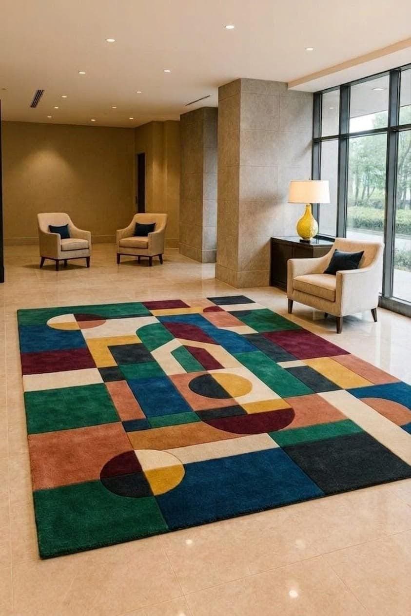 Colorful Geometric Area Rug, Modern Abstract Living Room Carpet, Boho Artistic Floor Rug - image 4