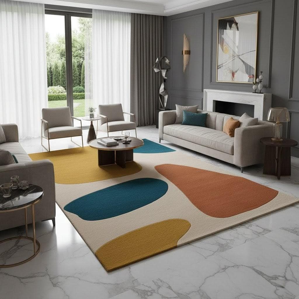Modern Abstract Area Rug, Color Block Geometric Carpet, Scandinavian Minimalist Floor Mat - image 4