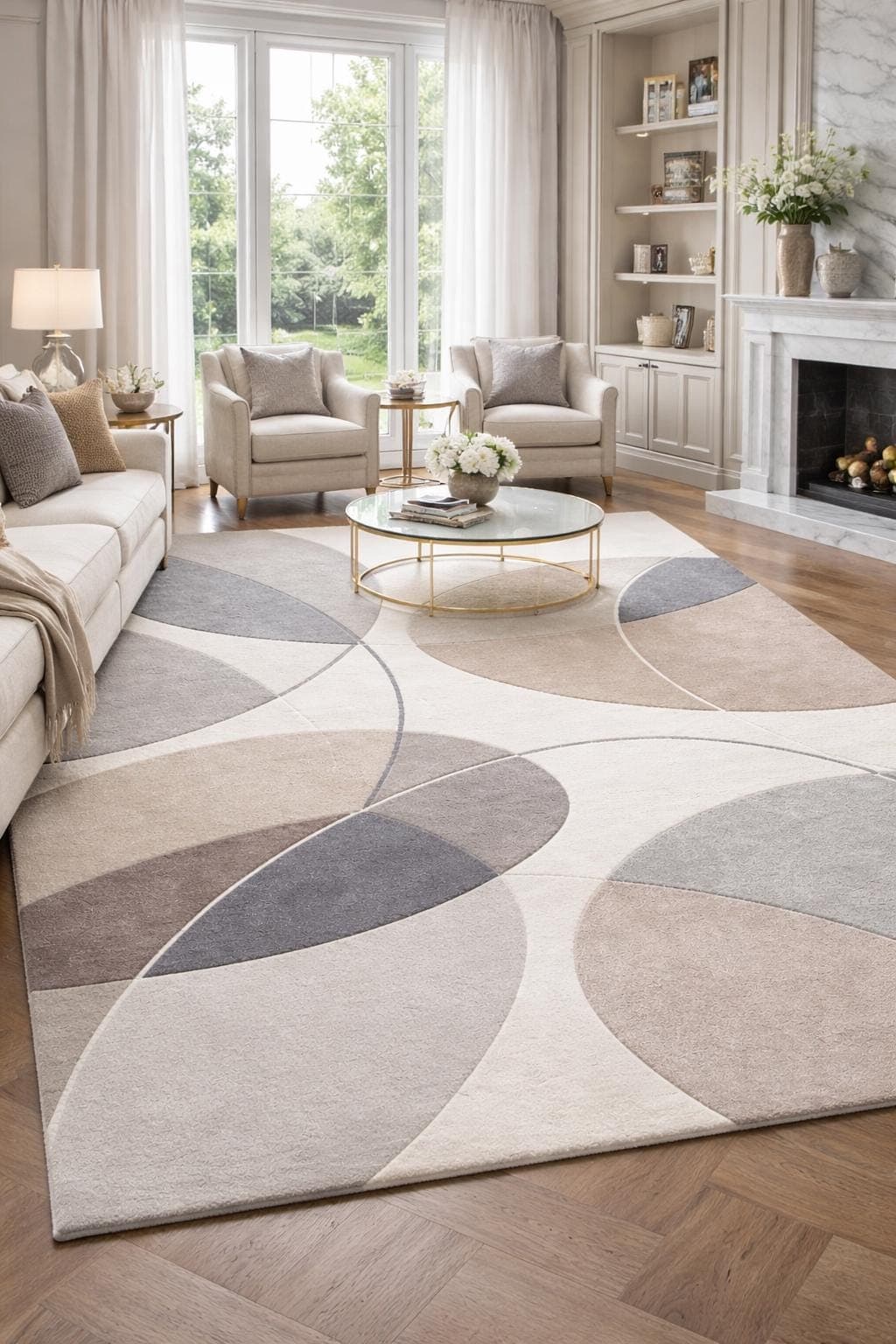 Modern Abstract Area Rug: Neutral Geometric Carpet for Living Room - image 5