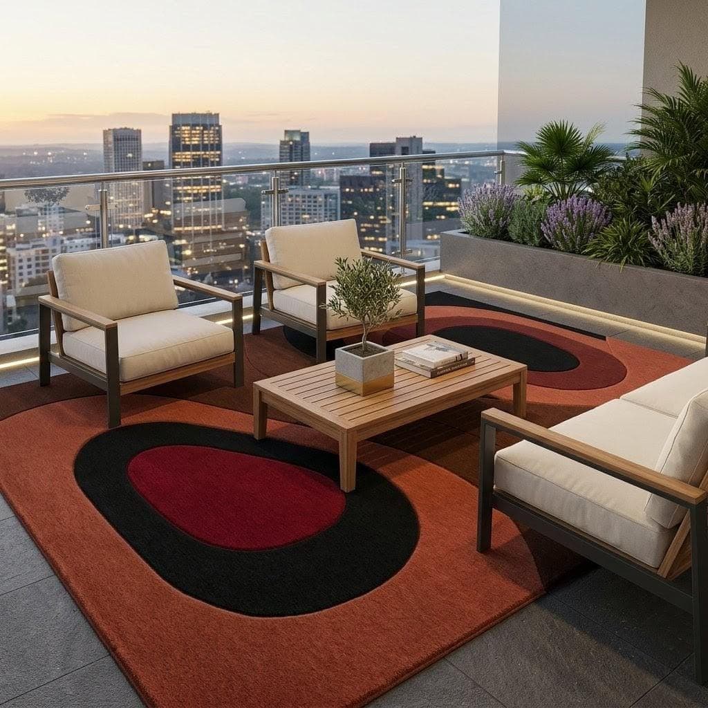 Modern Abstract Geometric Area Rug, Red Black Contemporary Living Room Carpet - image 5