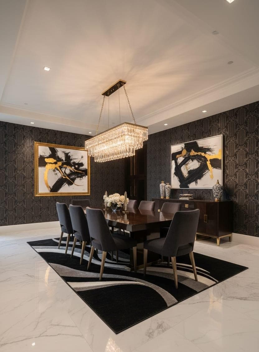 Modern Abstract Wave Area Rug, Black Beige Luxury Carpet, Contemporary Living Room Floor Rug - image 5
