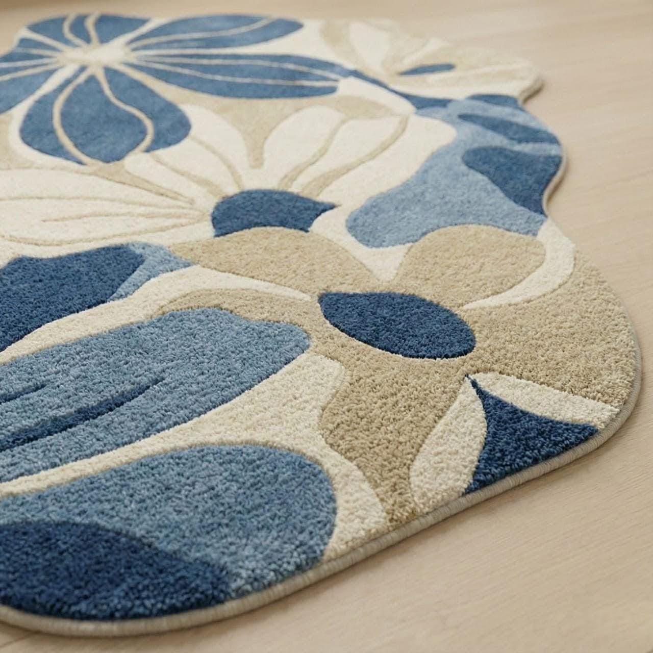 Blue Floral Area Rug, Handmade Abstract Tufted Carpet, Luxury Living Room Decor - image 3