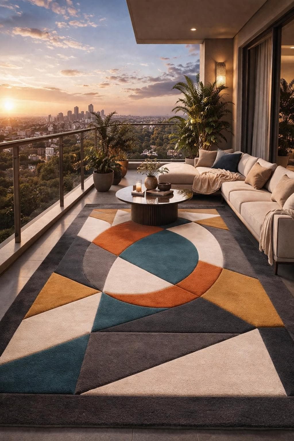 Geometric Area Rug, Teal Rust Mustard Abstract Carpet, Boho Living Room Floor Rug - image 3
