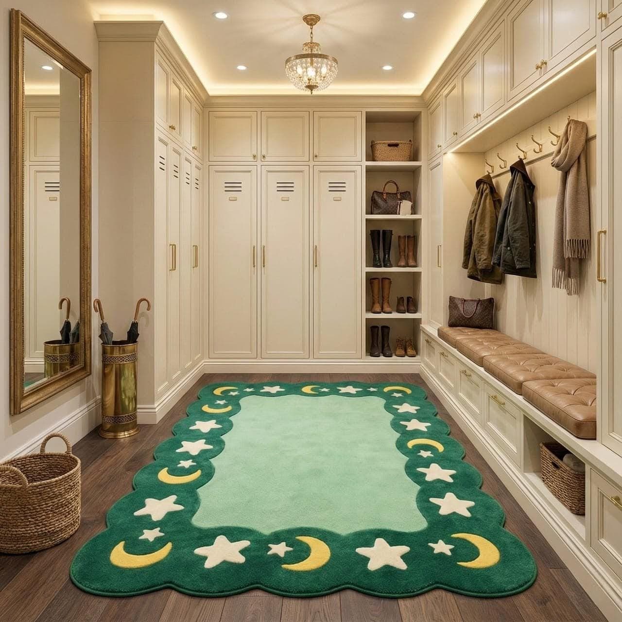 Green Plush Prayer Rug, Islamic Moon Star Carpet, Soft Namaz Mat, Ramadan Eid Gift - image 3
