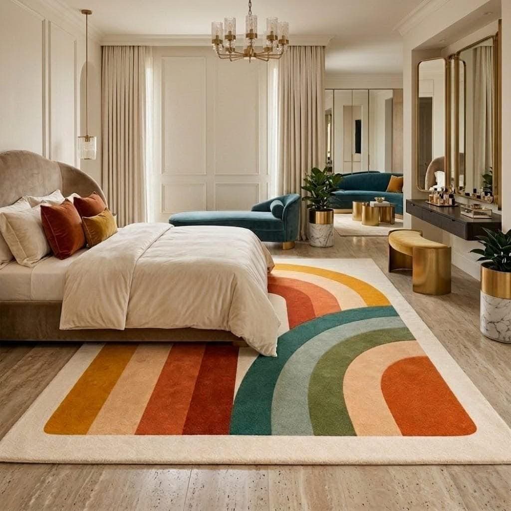 Abstract Rainbow Geometric Area Rug, Mid Century Style Living Room Carpet - image 3