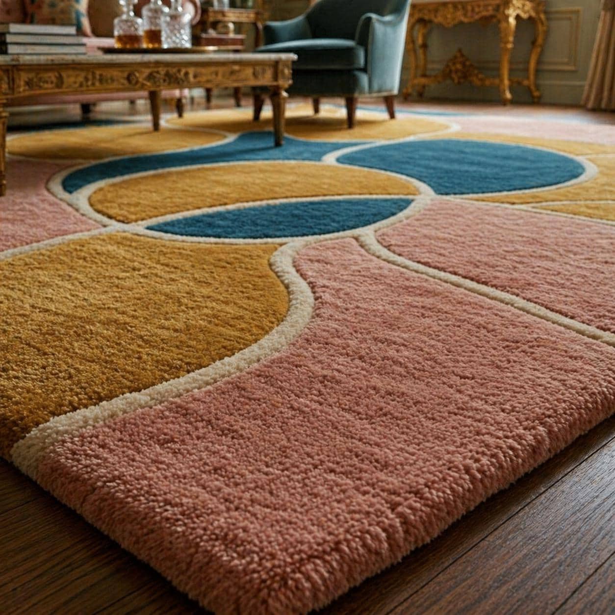 Pastel Abstract Geometric Area Rug, Modern Designer Living Room Carpet - image 3