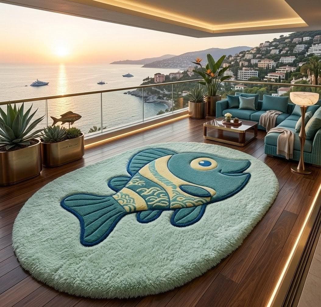 Fish Shape Area Rug, Ocean Theme Coastal Shaggy Carpet - image 3