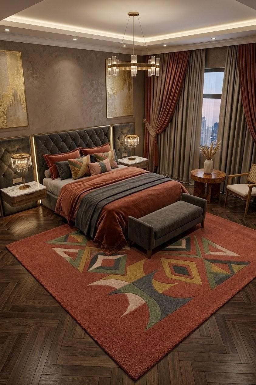 Hand Tufted Geometric Wool Rug, Abstract Mid Century Boho Carpet - image 3
