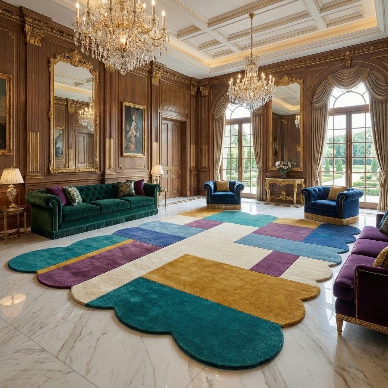 Colorful Abstract Geometric Tufted Rug, Modern Luxury Living Room Carpet
