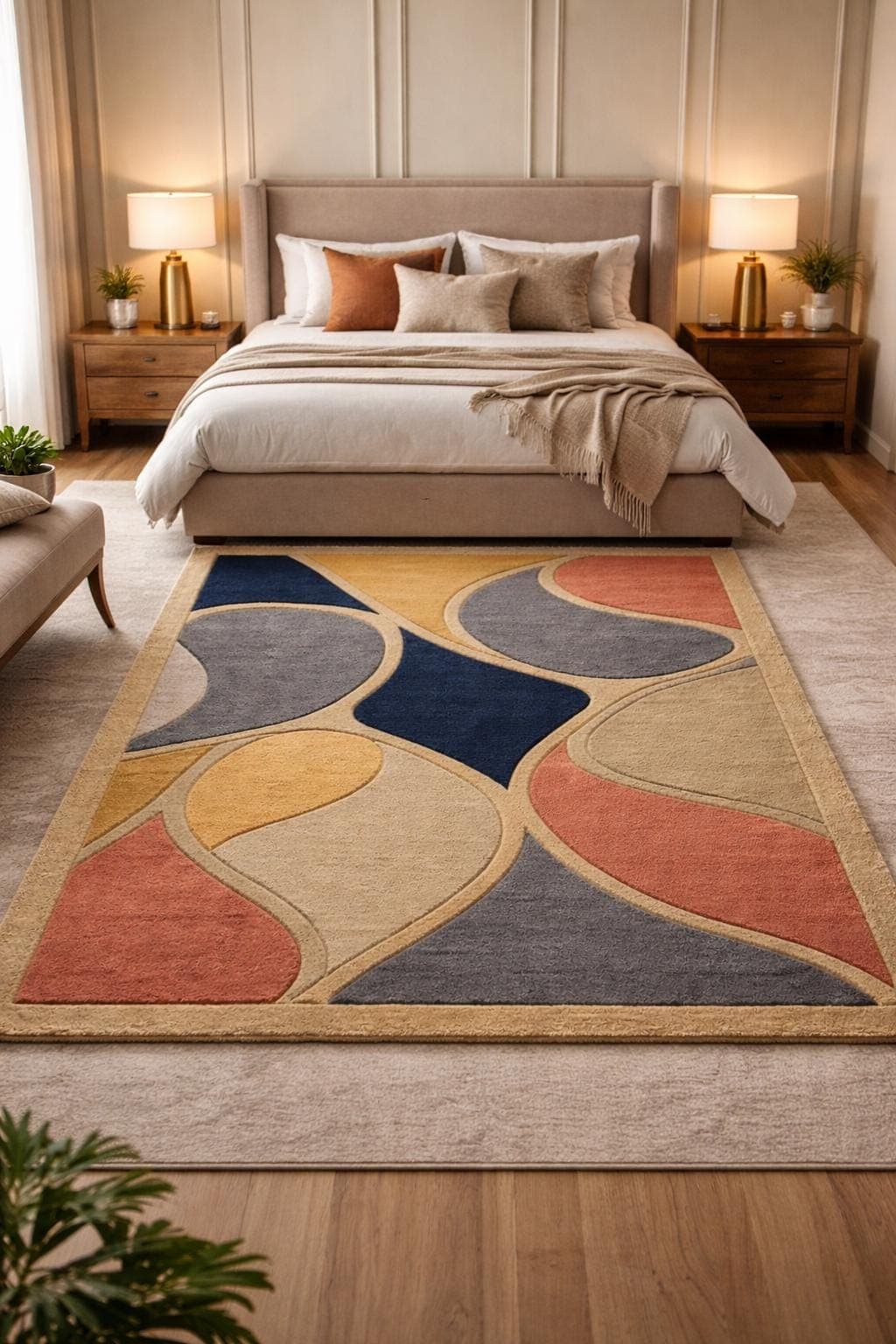 Abstract Geometric Area Rug, Multicolor Plush Living Room Carpet - image 4