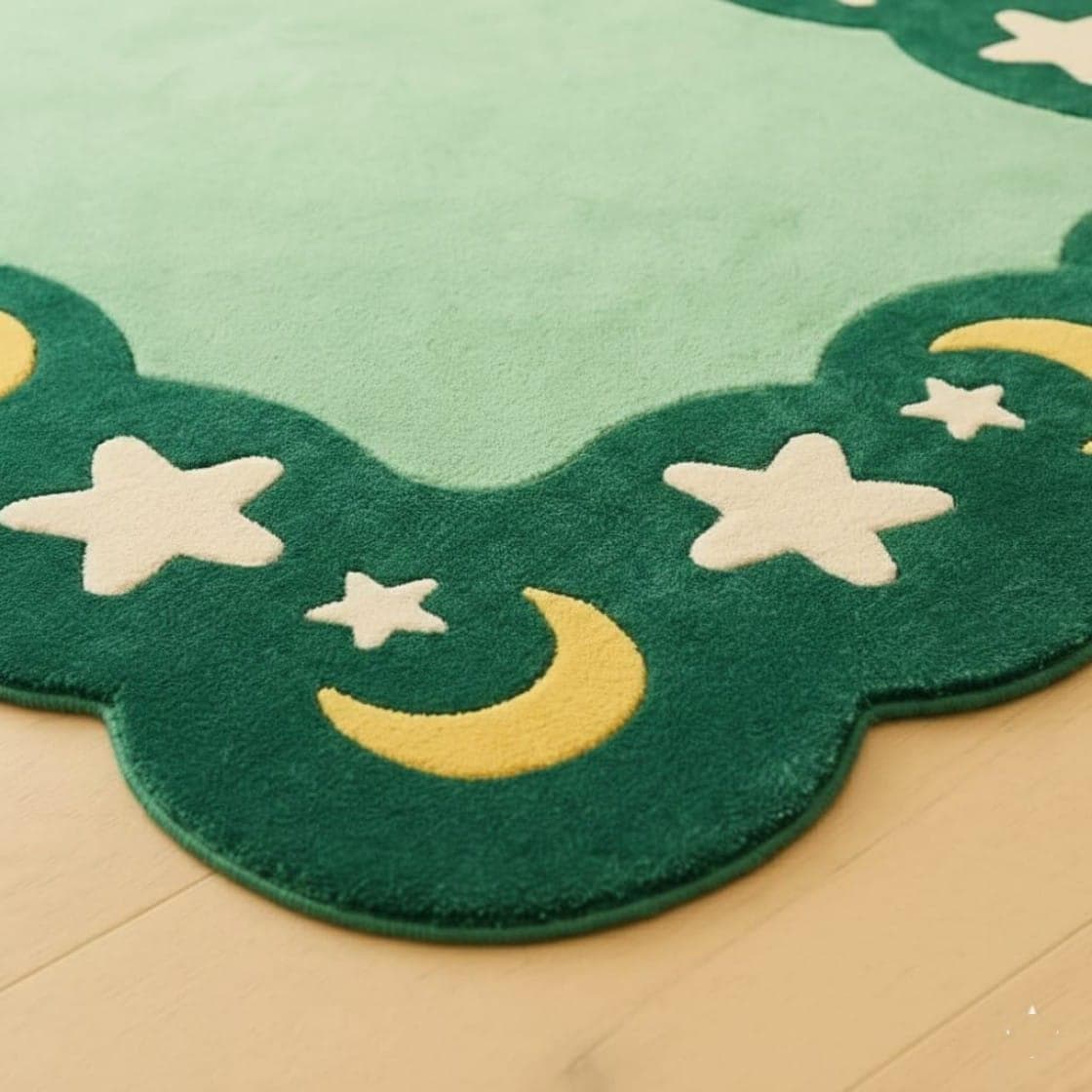 Green Plush Prayer Rug, Islamic Moon Star Carpet, Soft Namaz Mat, Ramadan Eid Gift - image 4