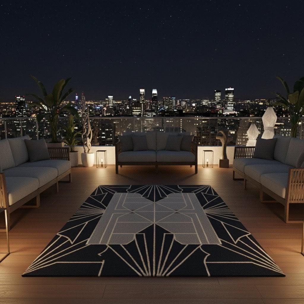 Art Deco Geometric Area Rug, Modern Black Cream Carpet, Living Room Floor Rug - image 5