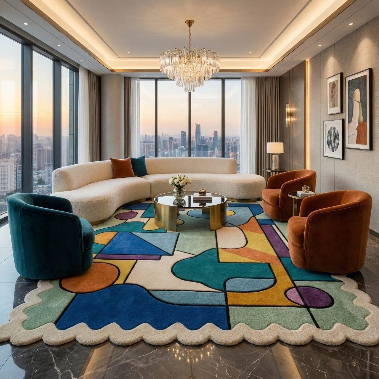 Abstract Geometric Tufted Rug, Colorful Modern Living Room Statement Carpet - image 5