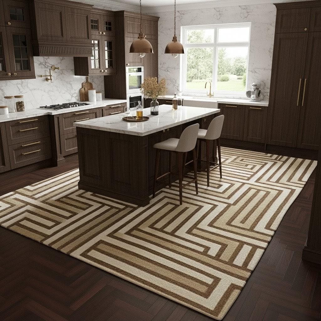 Luxury Geometric Area Rug, Brown Cream Maze Living Room Carpet, Modern Minimalist Home Decor - image 4