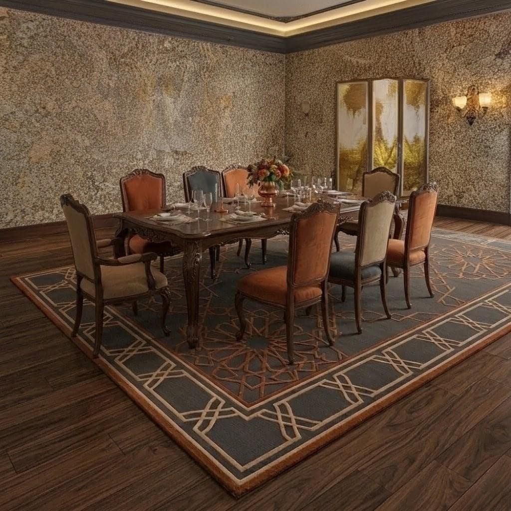 Dark Brown Geometric Area Rug, Modern Office Carpet, Elegant Living Room Floor Rug - image 4