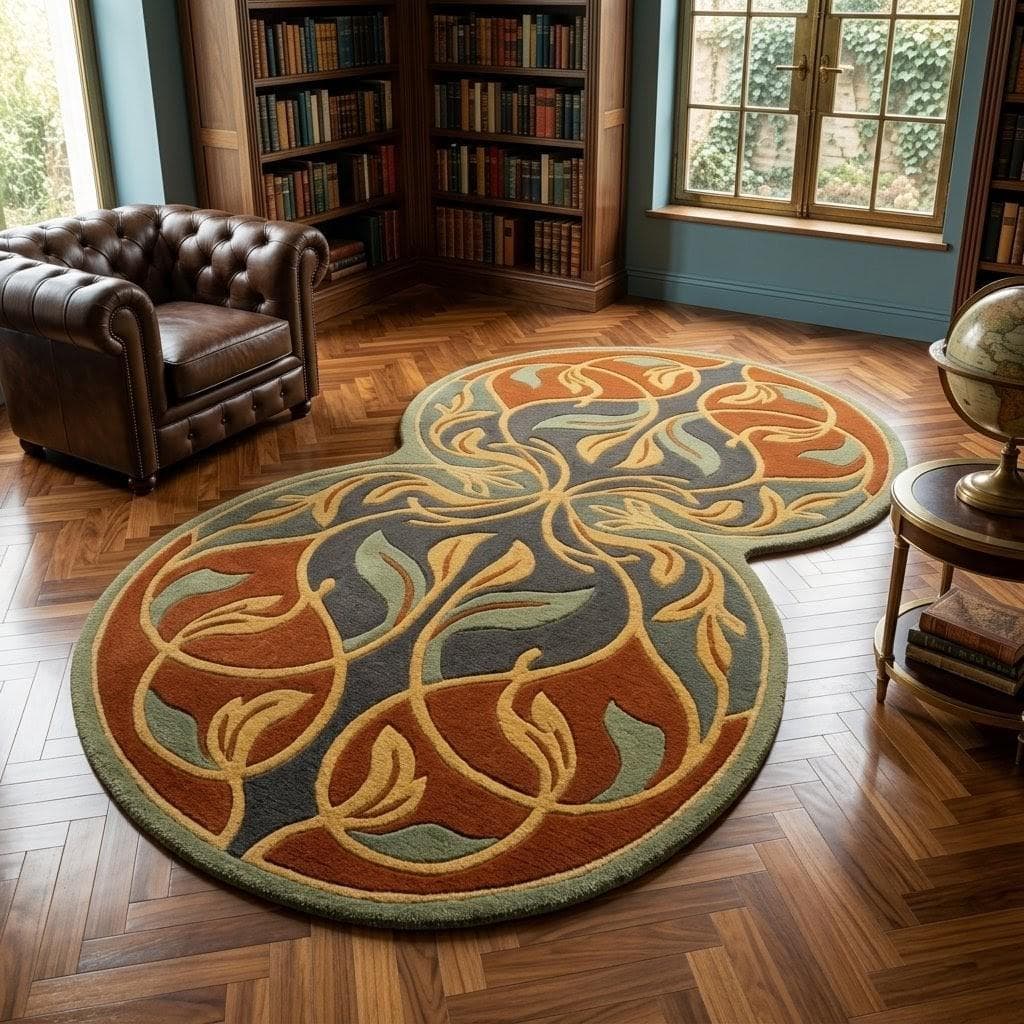 Hand-Tufted Peanut Rug: Art Nouveau Botanical Figure-Eight Area Mat