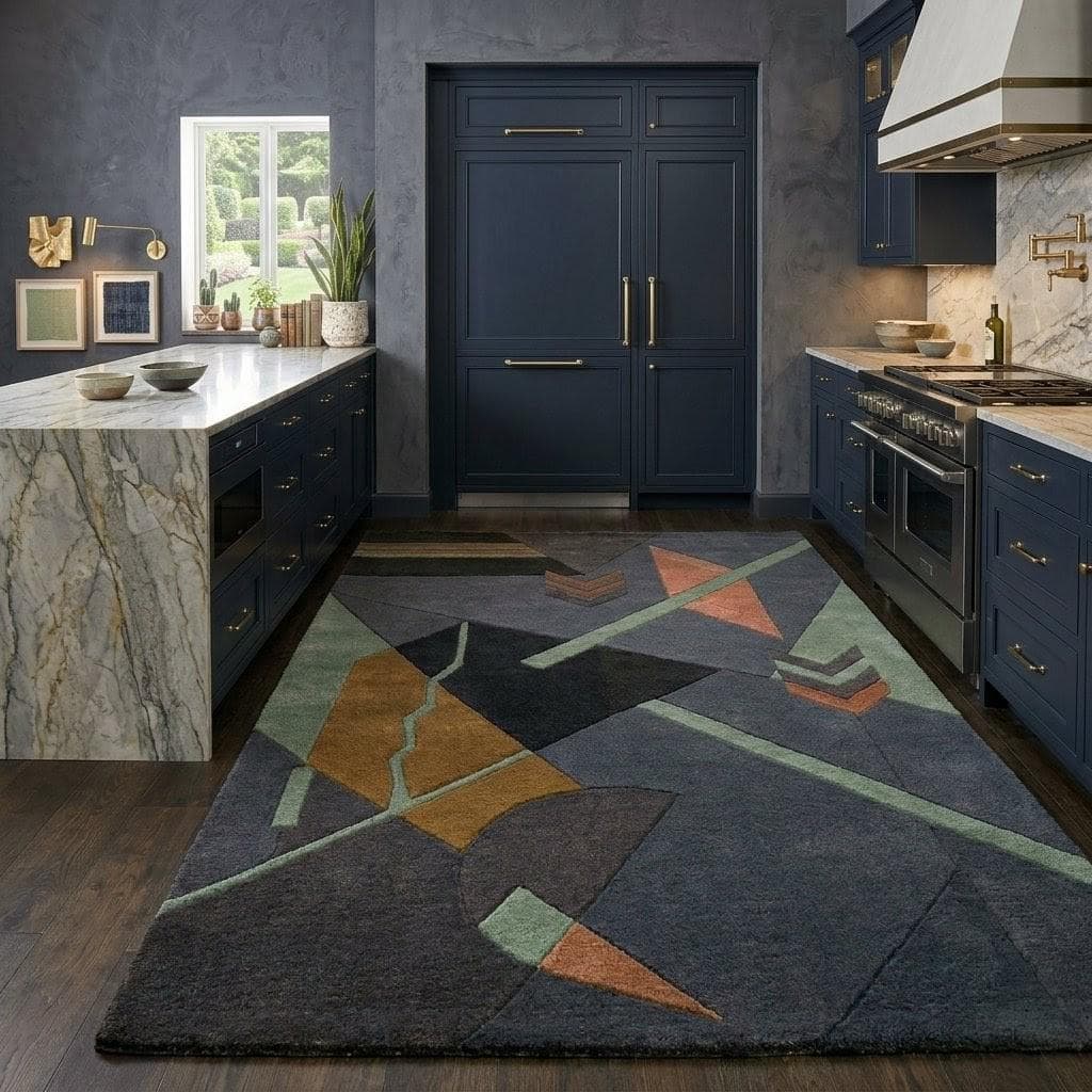 Geometric Wool Rug, Abstract Contemporary Hand Tufted Carpet, Luxury Living Room Floor Rug
