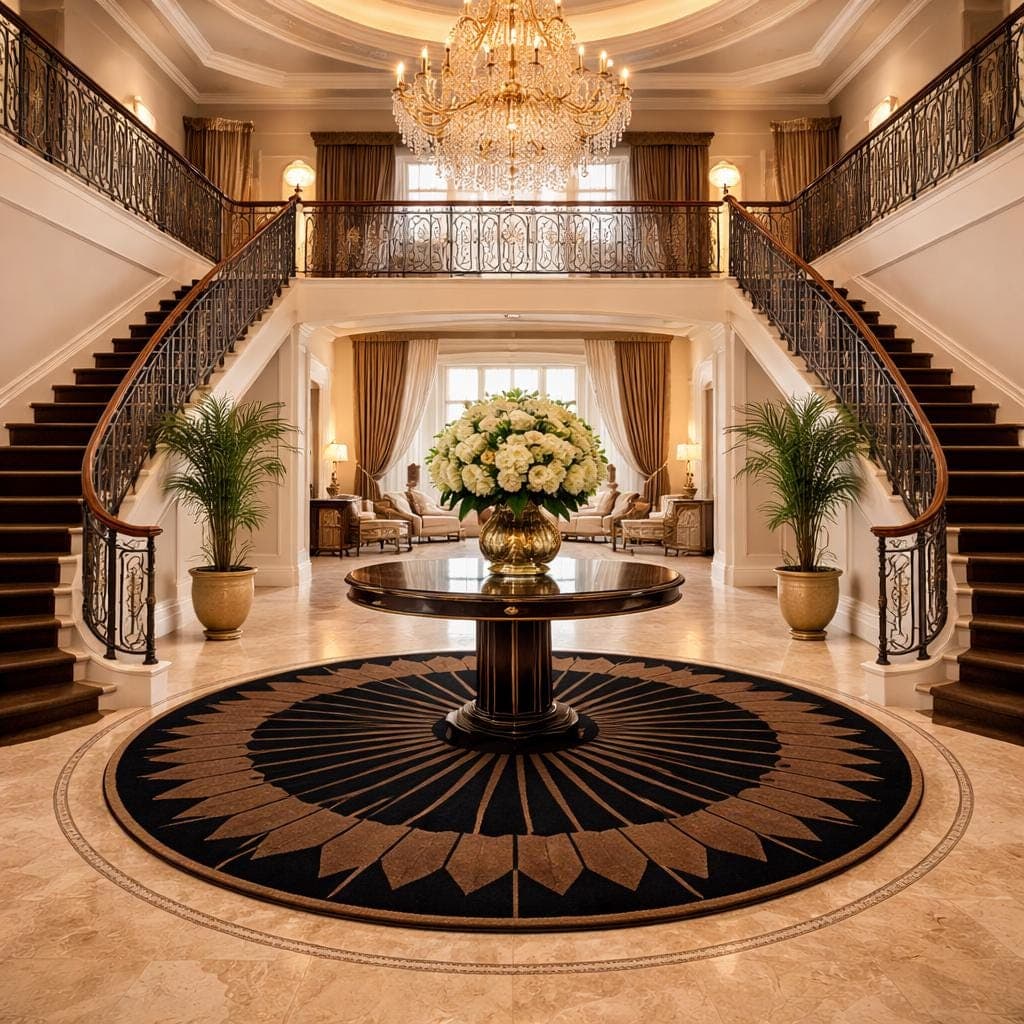 Black Gold Geometric Sunburst Round Area Rug, Luxury Living Room Carpet - image 4