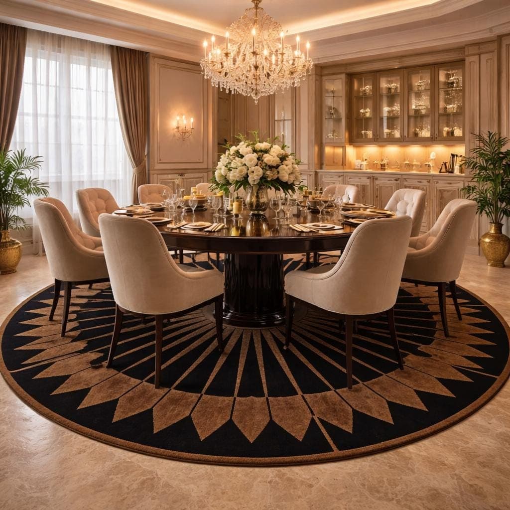 Black Gold Geometric Sunburst Round Area Rug, Luxury Living Room Carpet - image 5