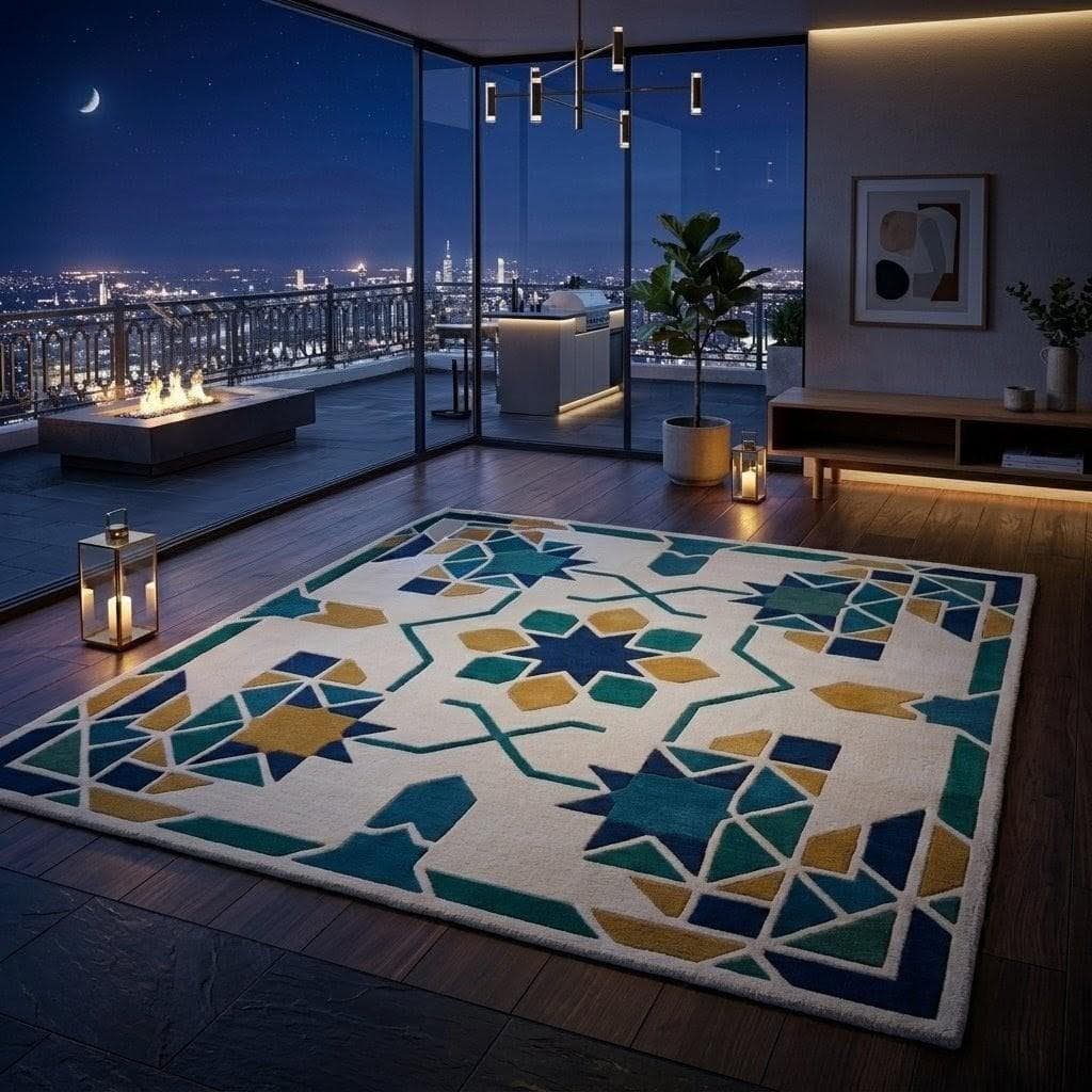Geometric Moroccan Style Area Rug, Boho Abstract Living Room Carpet