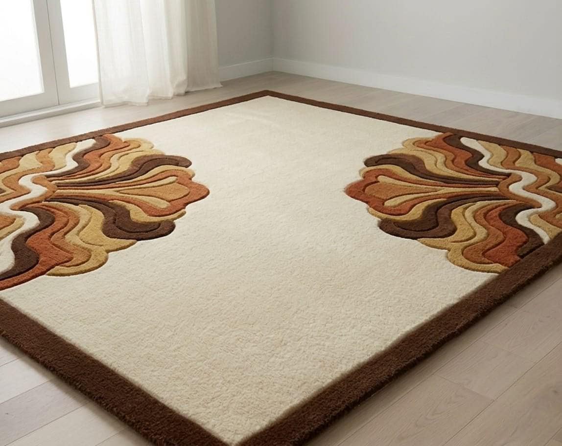 Luxury Abstract Wavy Area Rug, Modern Designer Beige Brown Floor Carpet - image 3