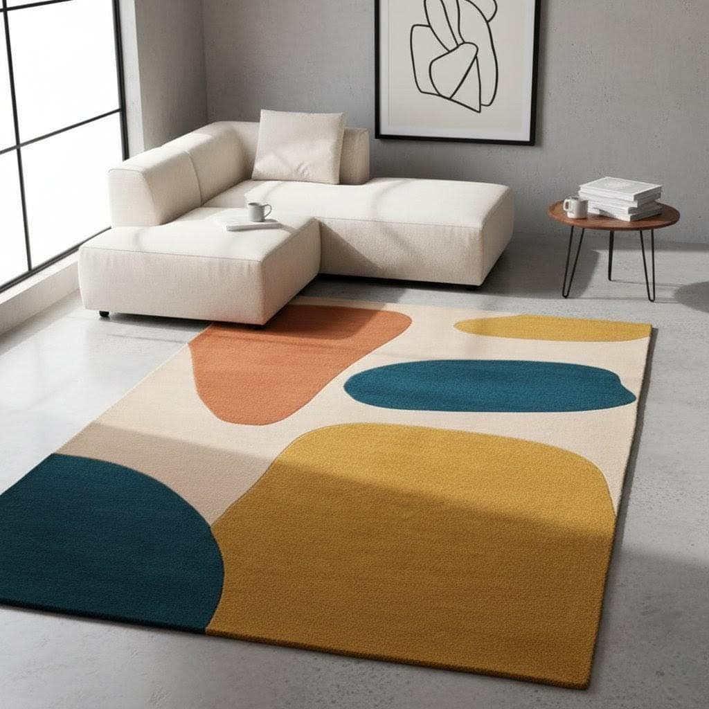 Modern Abstract Area Rug, Color Block Geometric Carpet, Scandinavian Minimalist Floor Mat