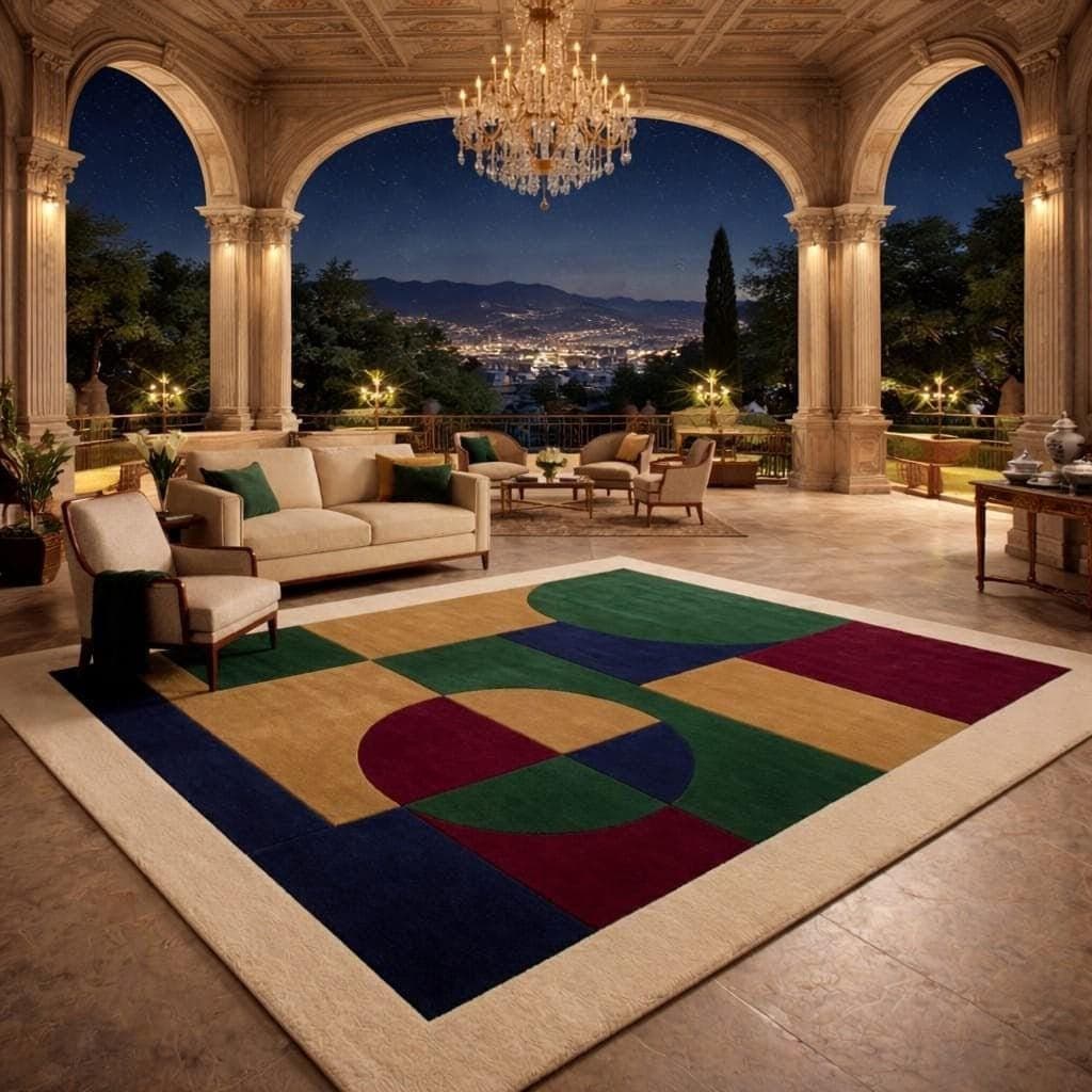 Luxury Geometric Area Rug, Modern Abstract Color Block Carpet, Designer Living Room Home