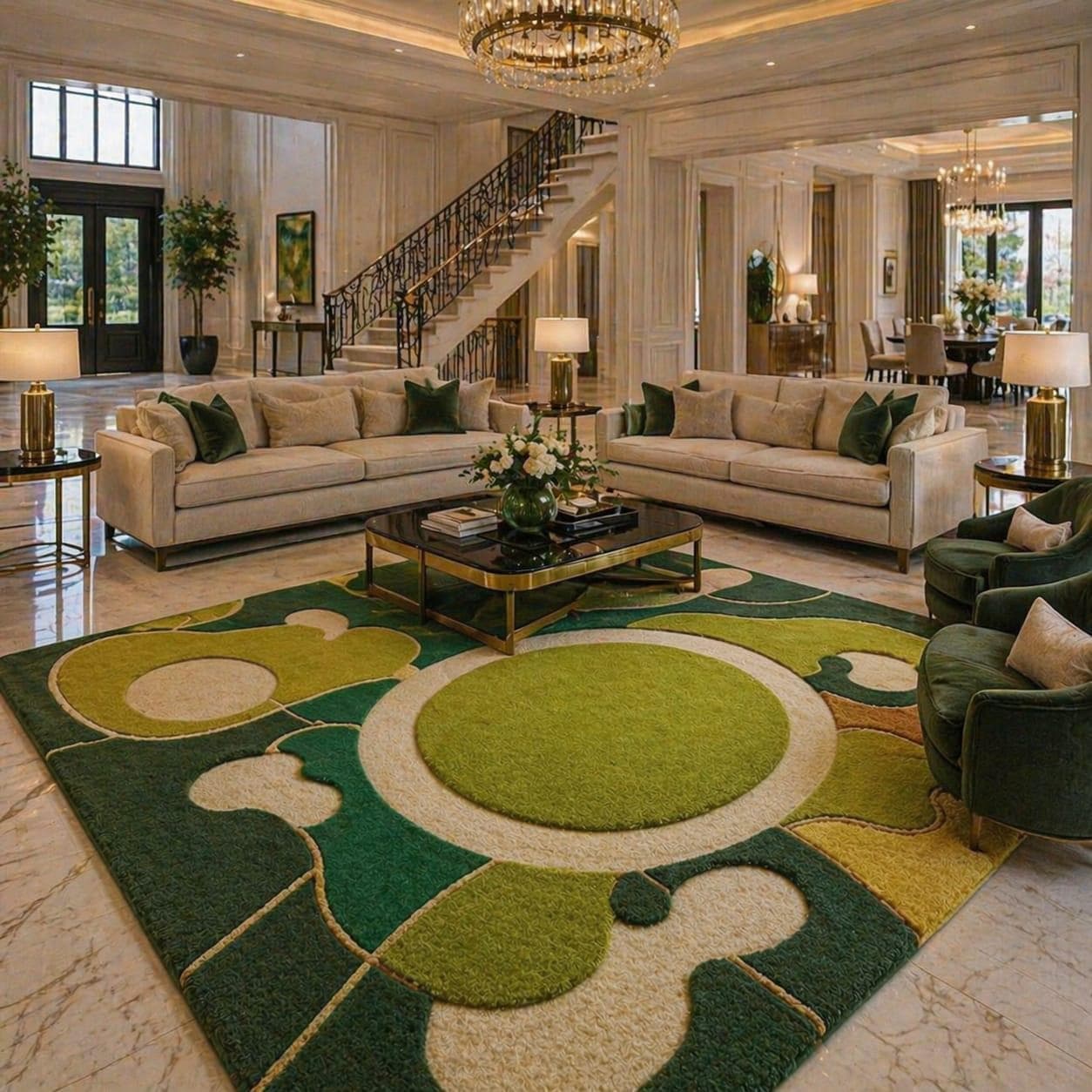 Green Abstract Area Rug, Modern Organic Pattern Carpet, Large Living Room Floor Rug - image 4