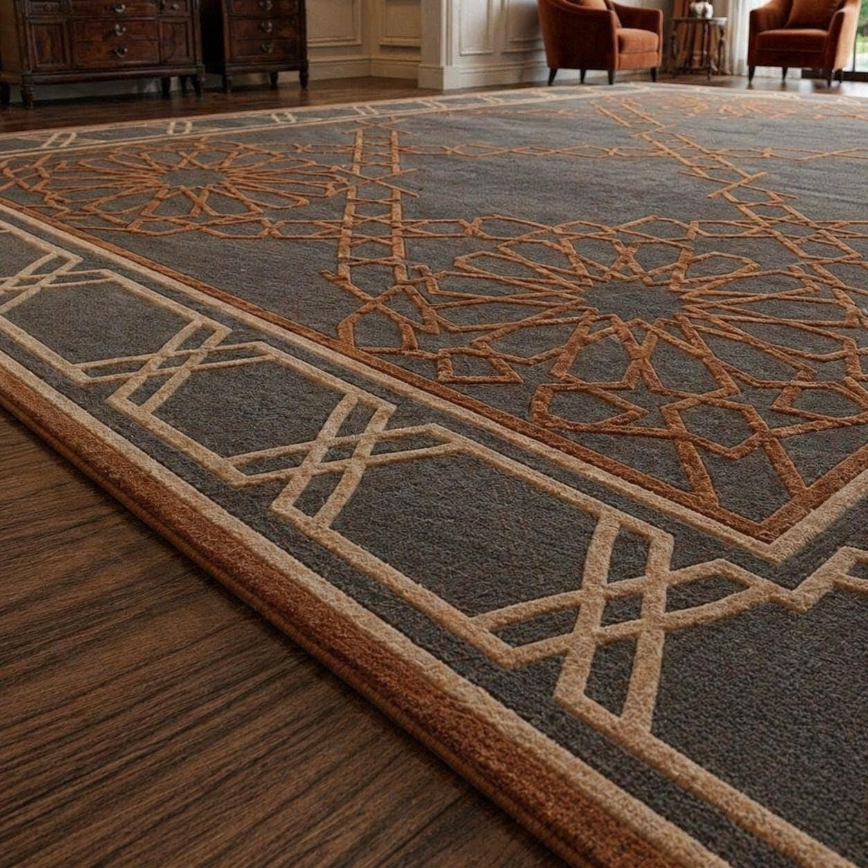 Dark Brown Geometric Area Rug, Modern Office Carpet, Elegant Living Room Floor Rug - image 3