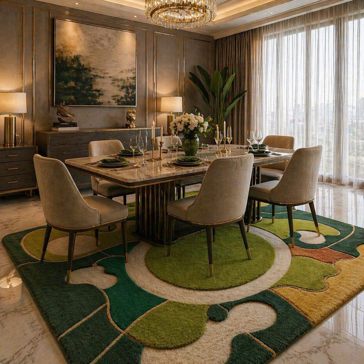 Green Abstract Area Rug, Modern Organic Pattern Carpet, Large Living Room Floor Rug - image 5