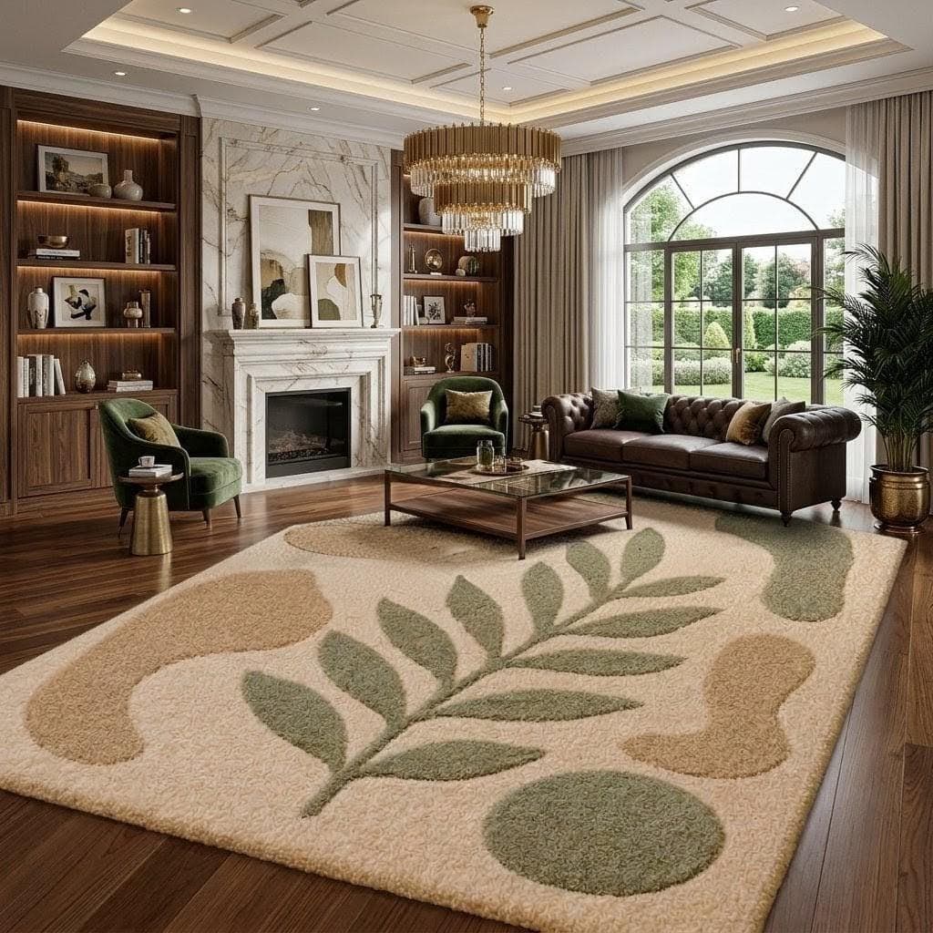 Neutral Boho Leaf Pattern Kids Playroom Rug, Nursery Area Carpet - image 4