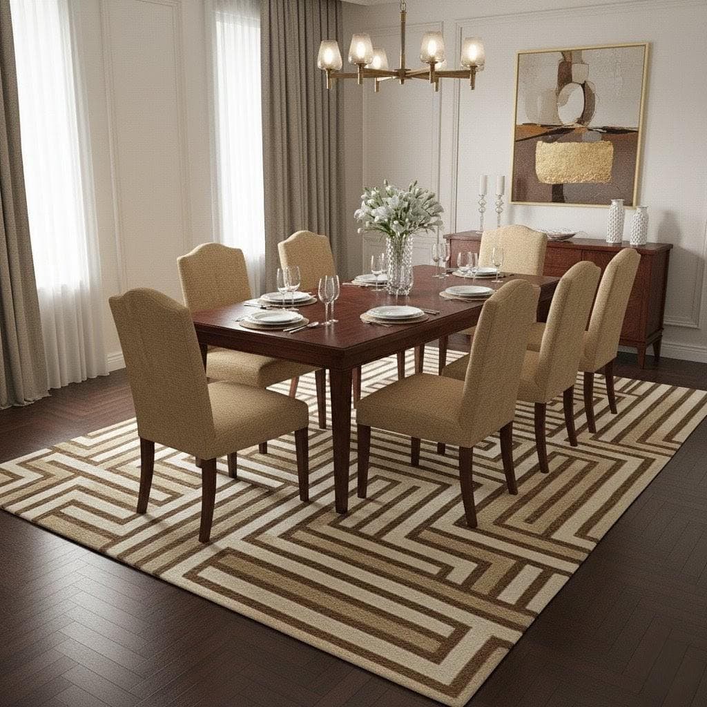 Luxury Geometric Area Rug, Brown Cream Maze Living Room Carpet, Modern Minimalist Home Decor - image 5