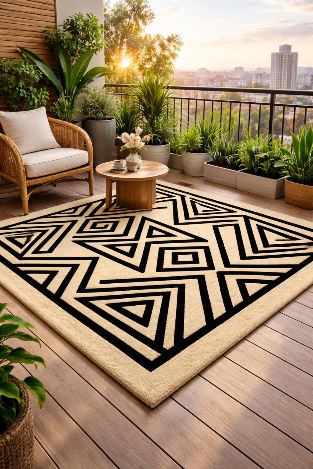 Modern Geometric Area Rug, Black Cream Abstract Nordic Carpet, Luxury Bedroom Decor - image 4