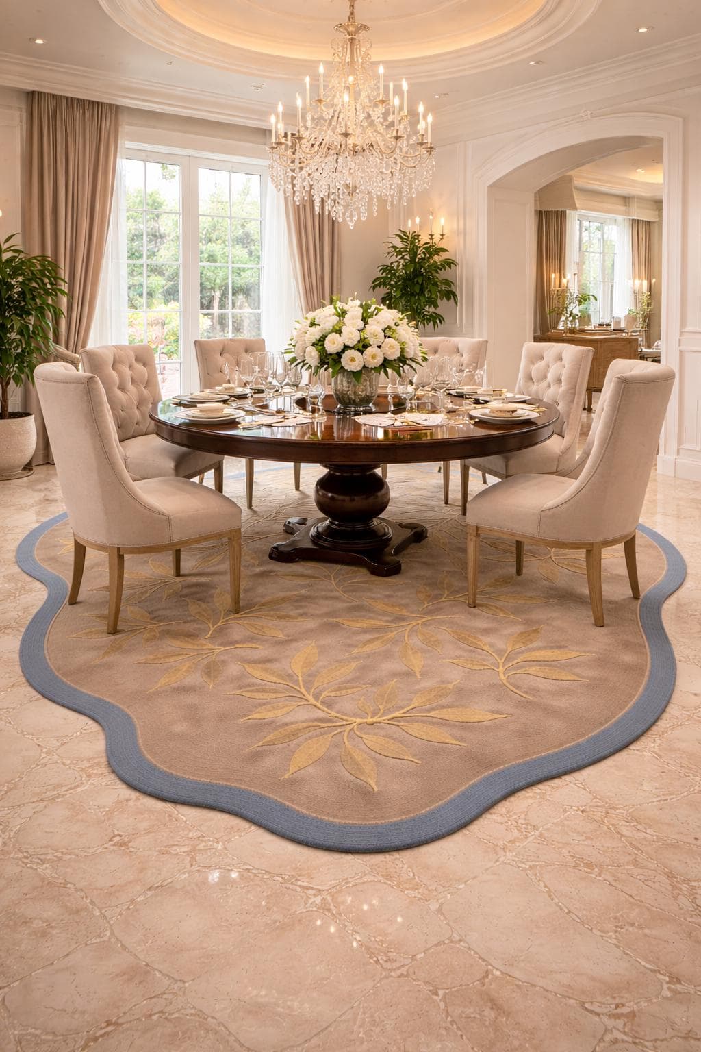 Beige Gold Floral Leaf Area Rug, Irregular Shape Plush Carpet - image 3