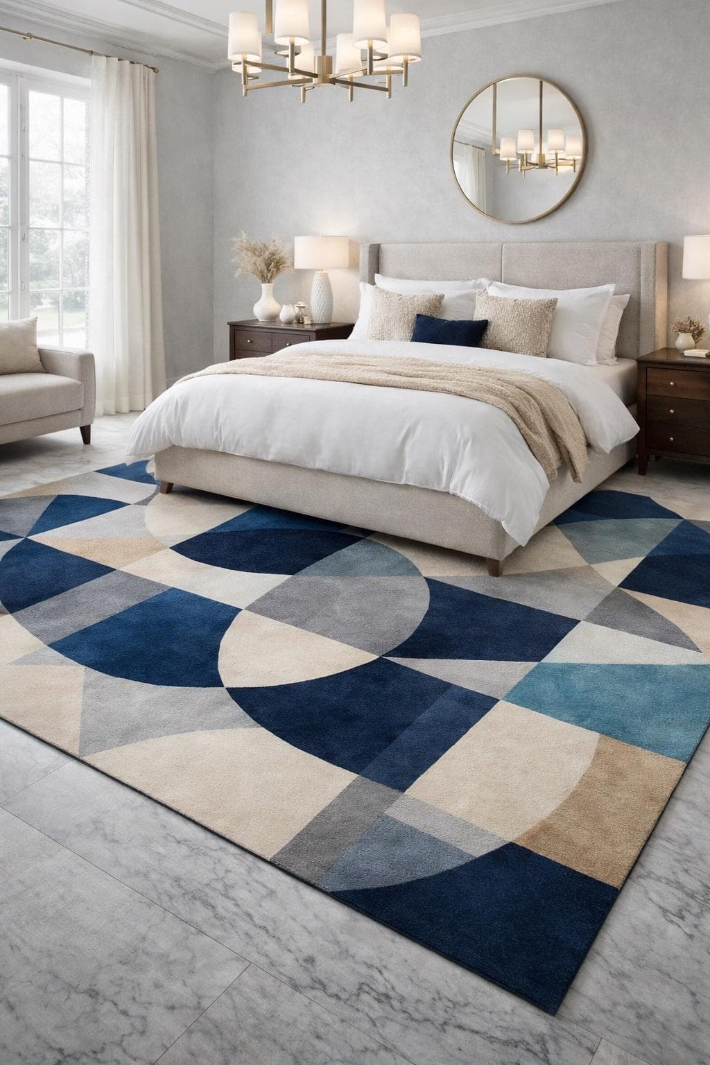 Modern Geometric Area Rug, Blue Beige Abstract Scandinavian Carpet, Minimalist Living Room Decor - image 3
