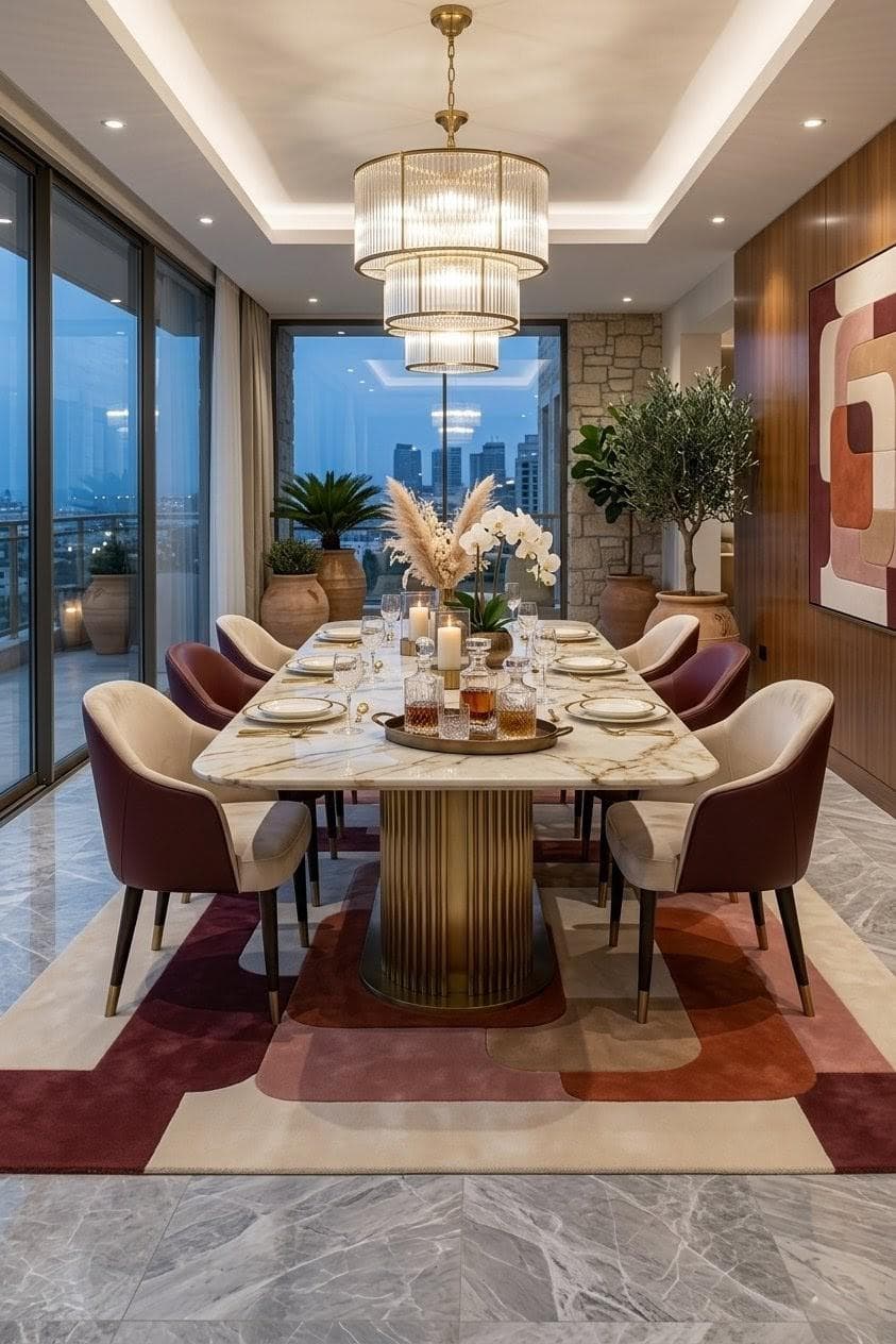 Modern Geometric Abstract Area Rug, Beige Terracotta Living Room Carpet - image 3