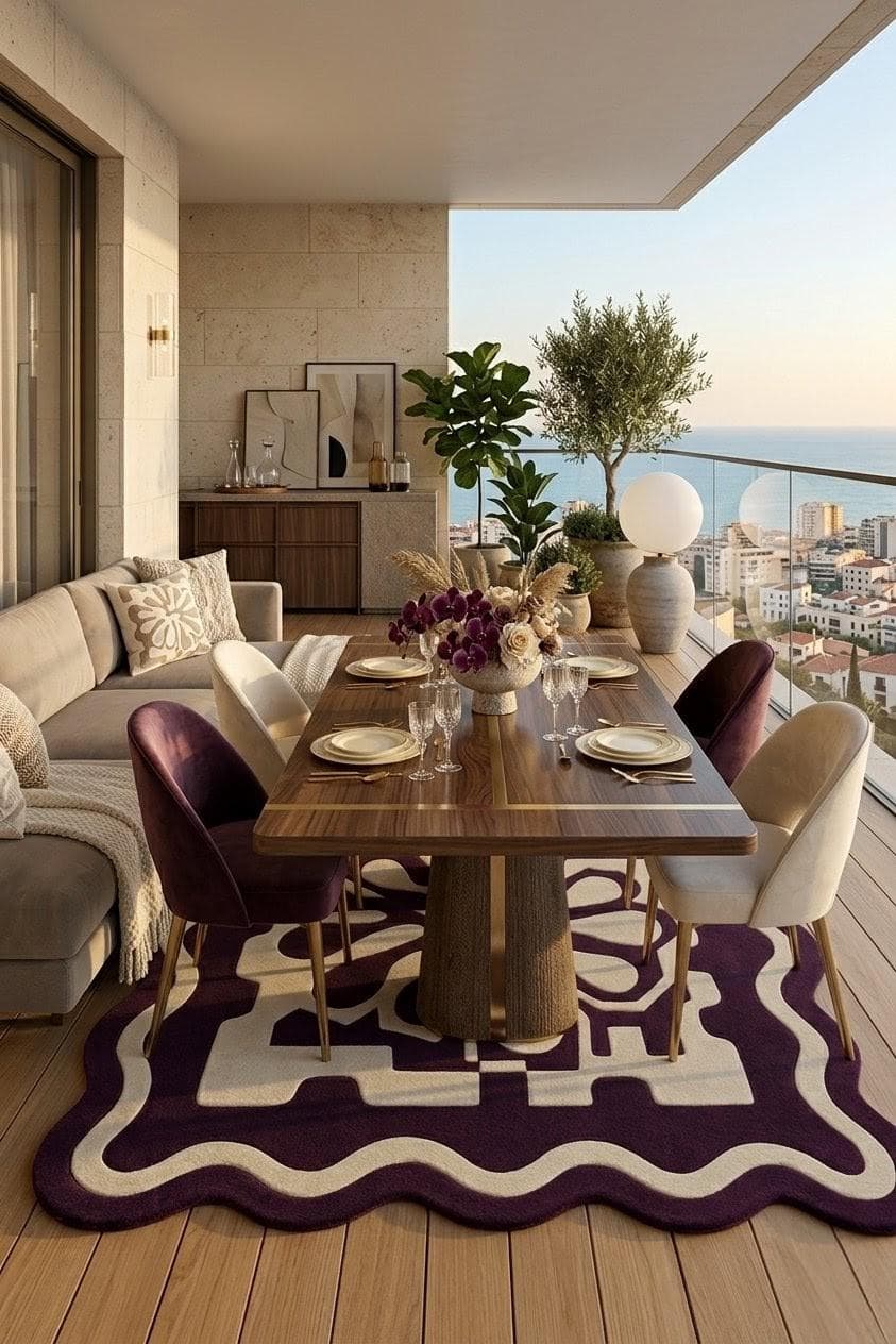Abstract Purple Wavy Edge Rug, Hand-Tufted Floral Geometric Carpet - image 4
