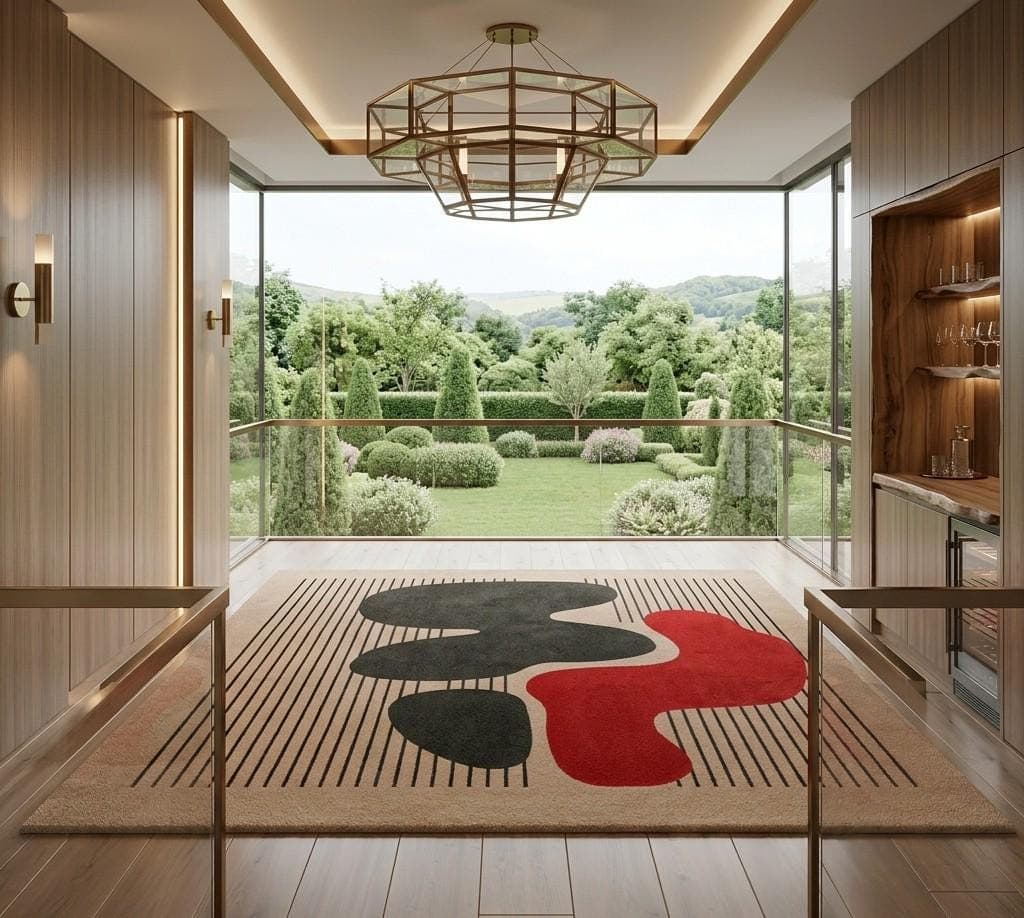 Modern Abstract Area Rug, Red Black Geometric Carpet, Contemporary Living Room Floor Carpet - image 5