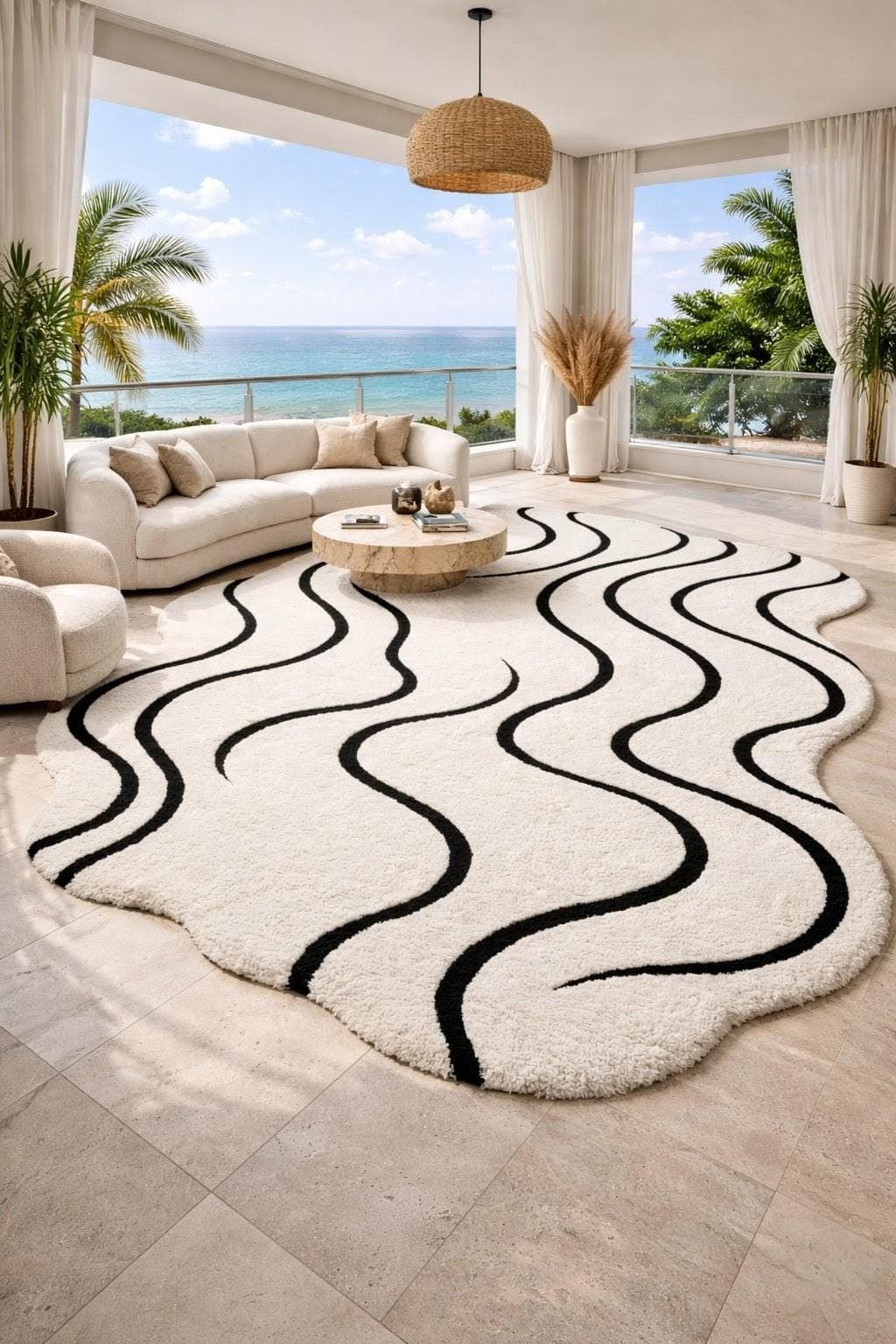 Abstract Wavy Rug, Black White Irregular Carpet, Soft Shaggy Nordic Home Decor - image 4